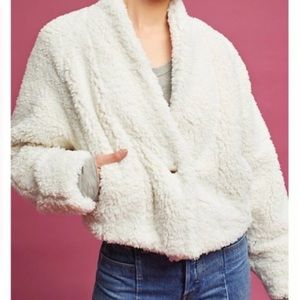 Anthropology cream colored faux fur jacket